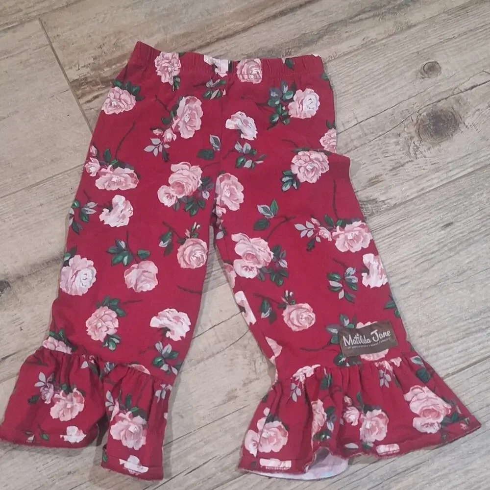 Matilda Jane Floral Kids Rose Bud Ruffle  Bottoms - Pink & Green Sz.S(4) #1865